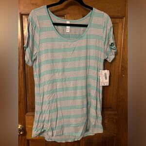 LuLaRoe Classic T Shirt Mint Pink Stripe Soft Silky Scoop High Low Large NWT